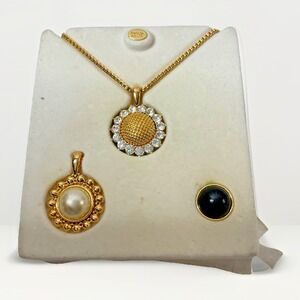 Nolan Miller Necklace Set Glamour Sunflower Pendant Faux Pearl Interchangeable